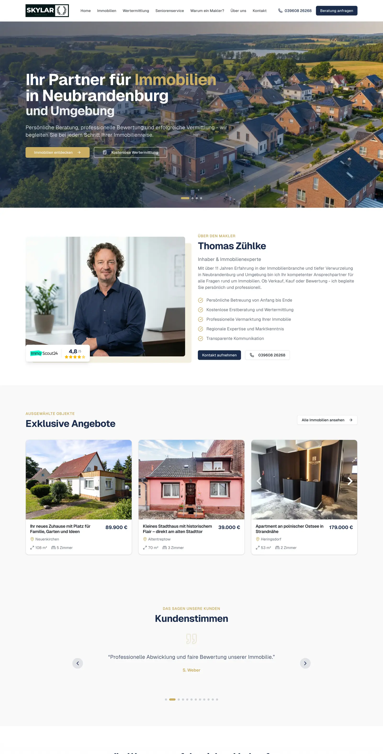 Startseite von Skylar Immobilien in voller Länge
